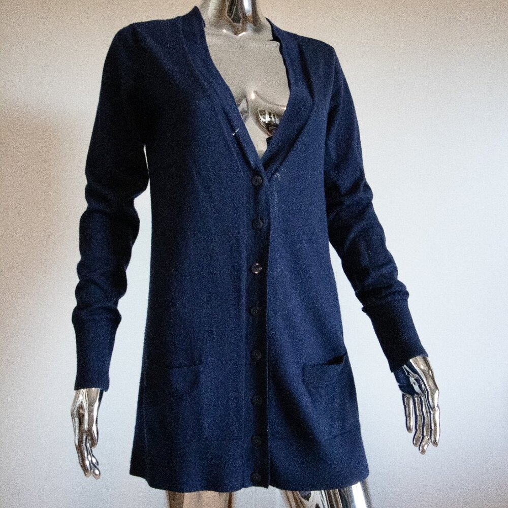 Navy Long Cardigan with Black Buttons